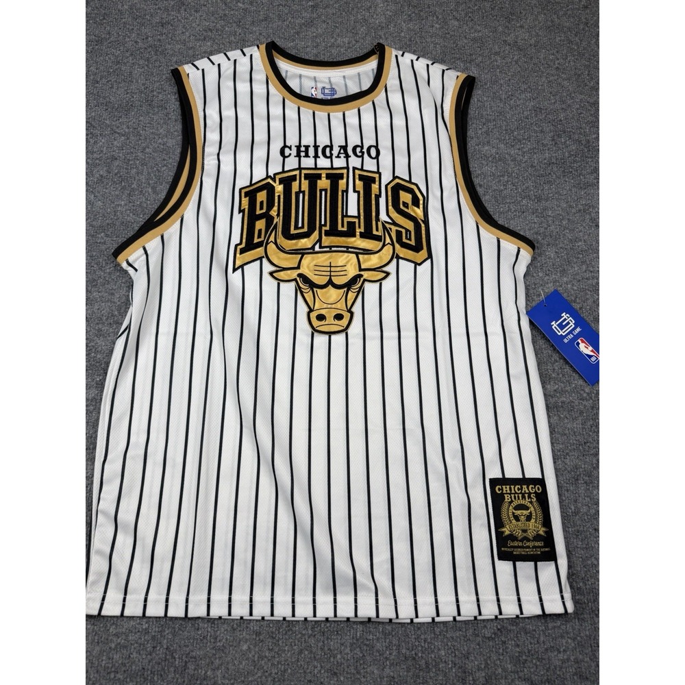 Chicago Bulls NBA Basketball Jersey Ultra Game Black Gold White Pinstripe Mens L